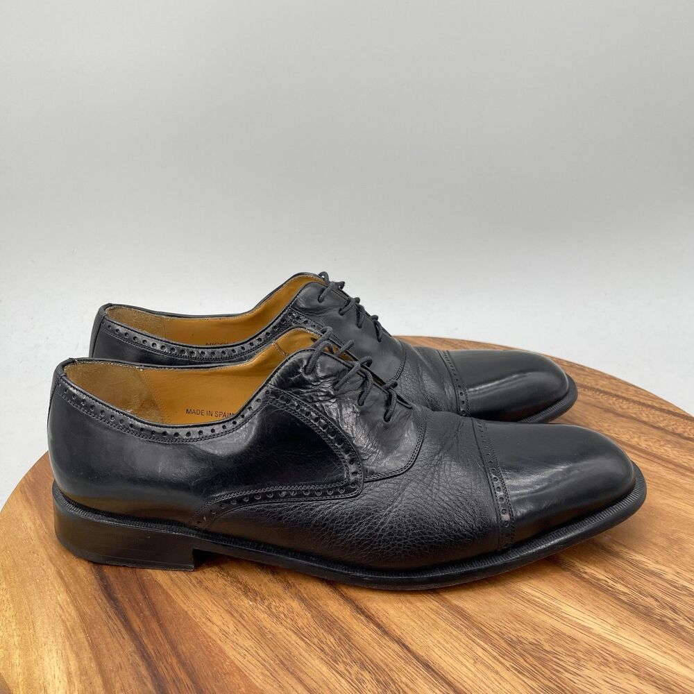 Mezlan Nicola Oxfords Mens Size 11.5 B Black Leather Cap Toe Pebbled Dress Shoe
